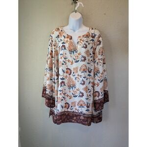 Violet + Claire Floral Print Tunic‎ Top Boho Blouse Long Sleeve 2X Paisley